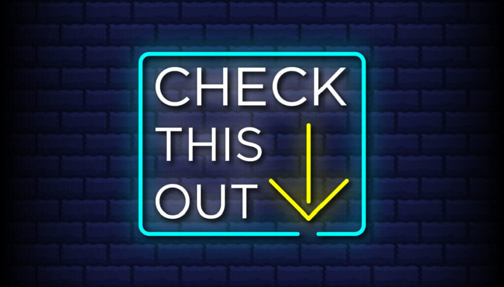 Check this out neon sign with down arrow icon