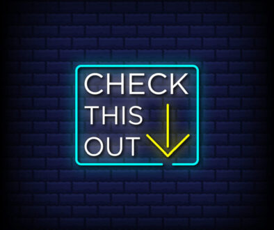 Check this out neon sign with down arrow icon