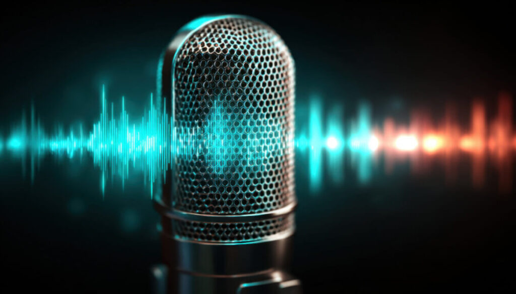 Close-up of a microphone with digital soundwave visualization representing Florida’s two-party consent law and the risks of recording conversations without permission.