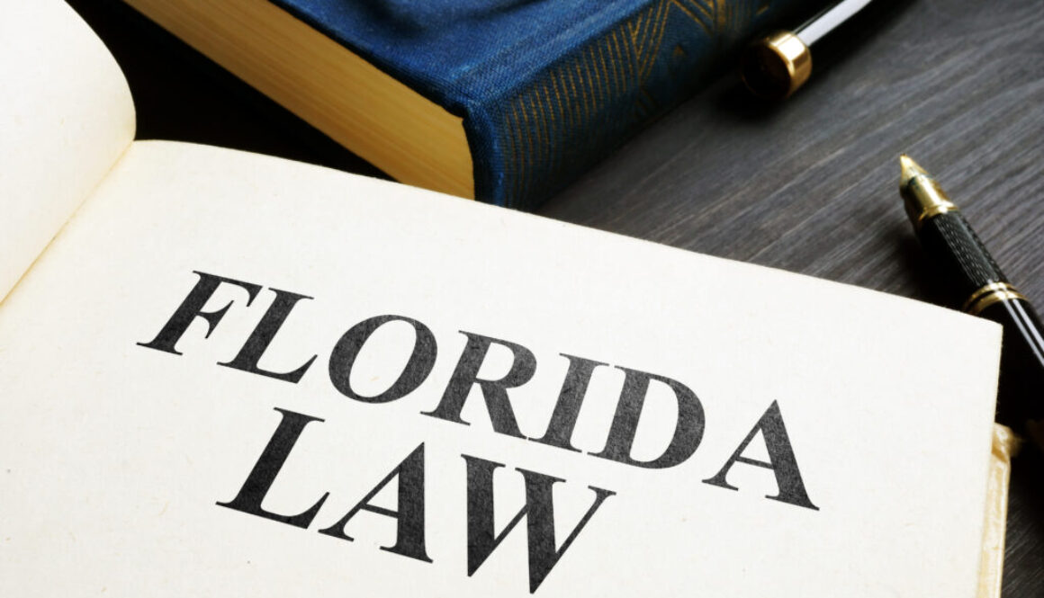 Open book with Florida law on a desk.
