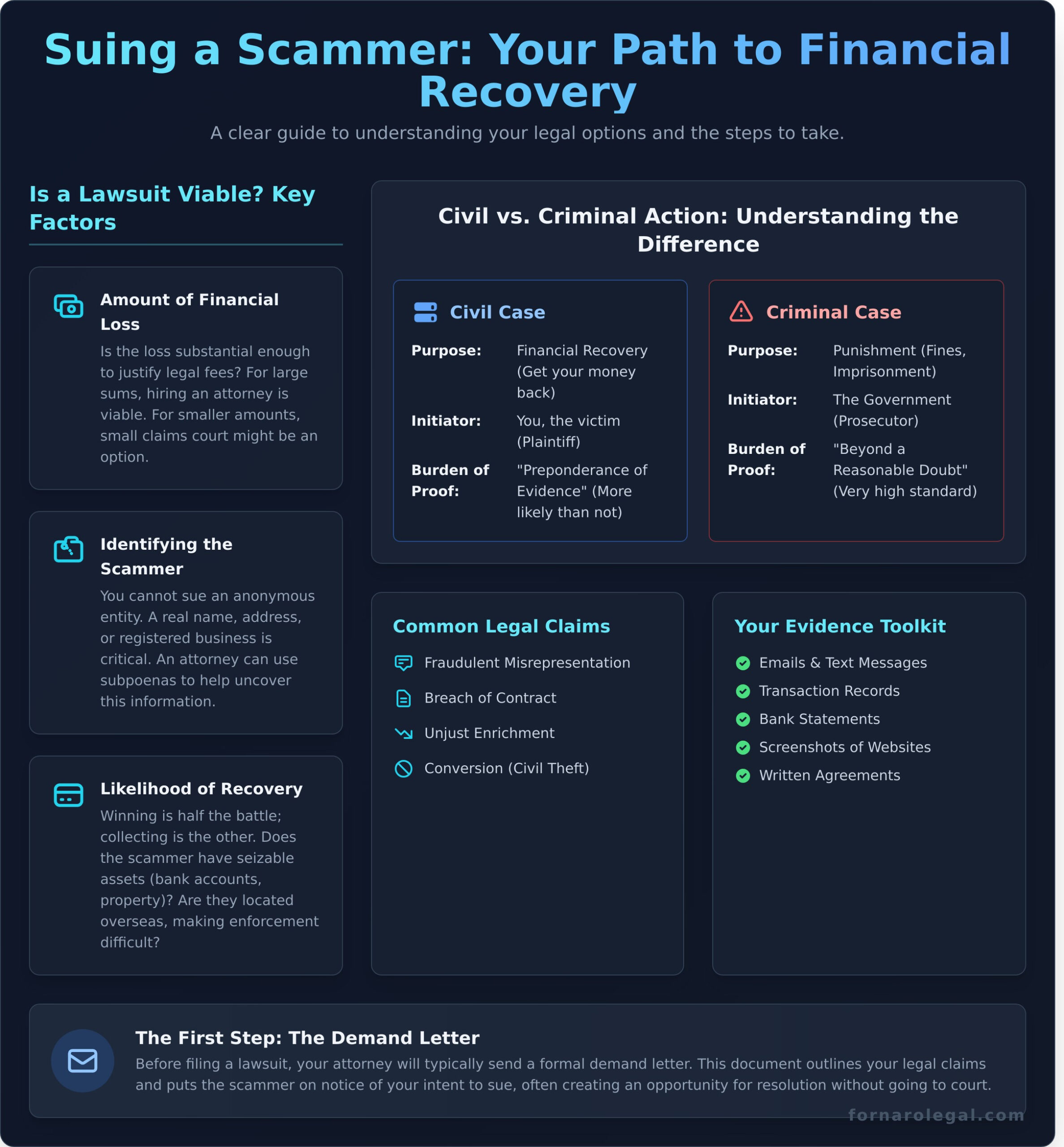 Lawyer to Sue a Scammer: A Guide to Recovering Your Money - Infographic